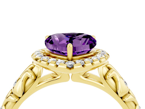 Yellow gold Heart Cut Halo Diamond Solitaire with Filigree Band and Four-Prong Setting_4