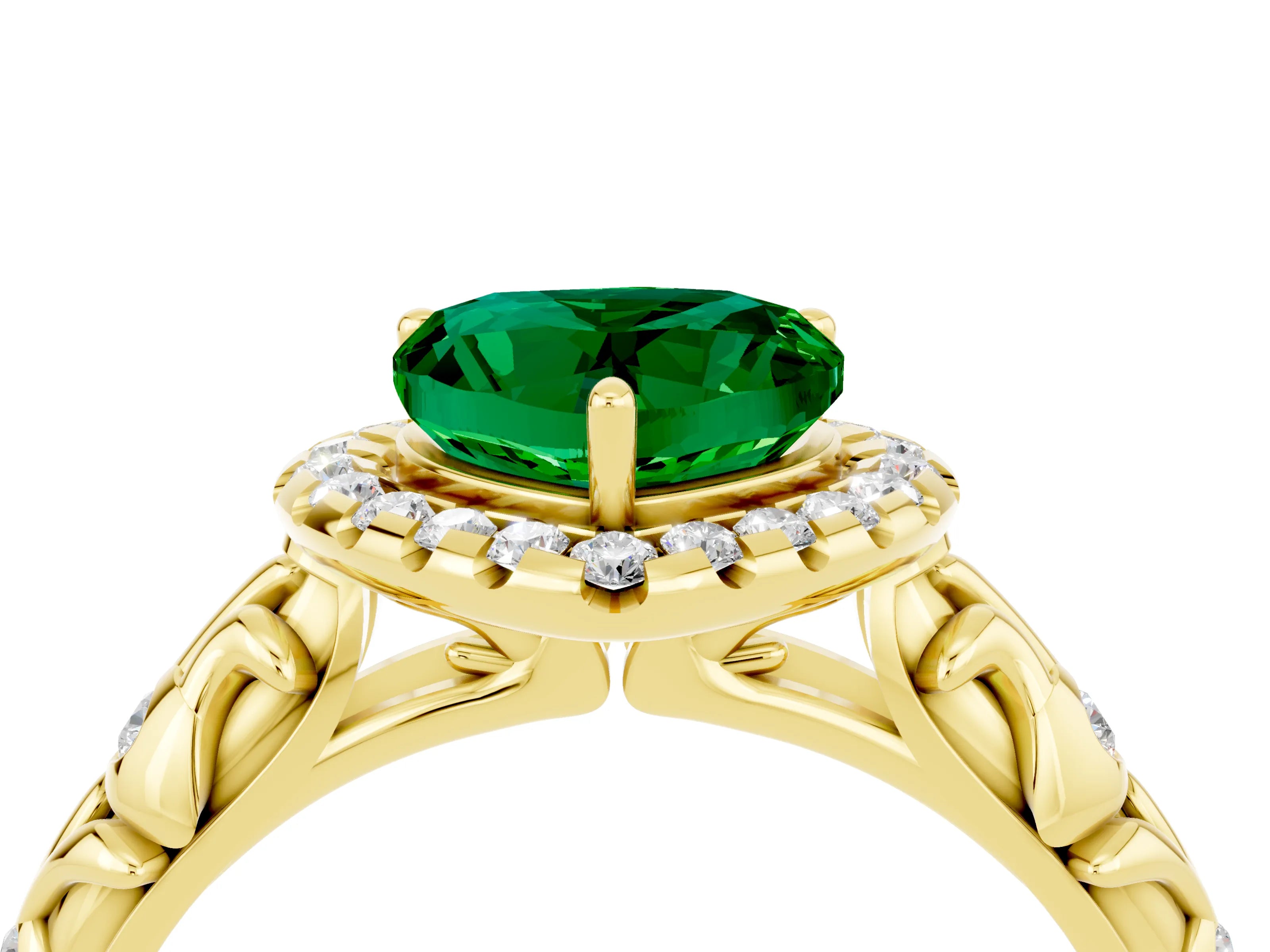 Yellow gold Heart Cut Halo Diamond Solitaire with Filigree Band and Four-Prong Setting_4
