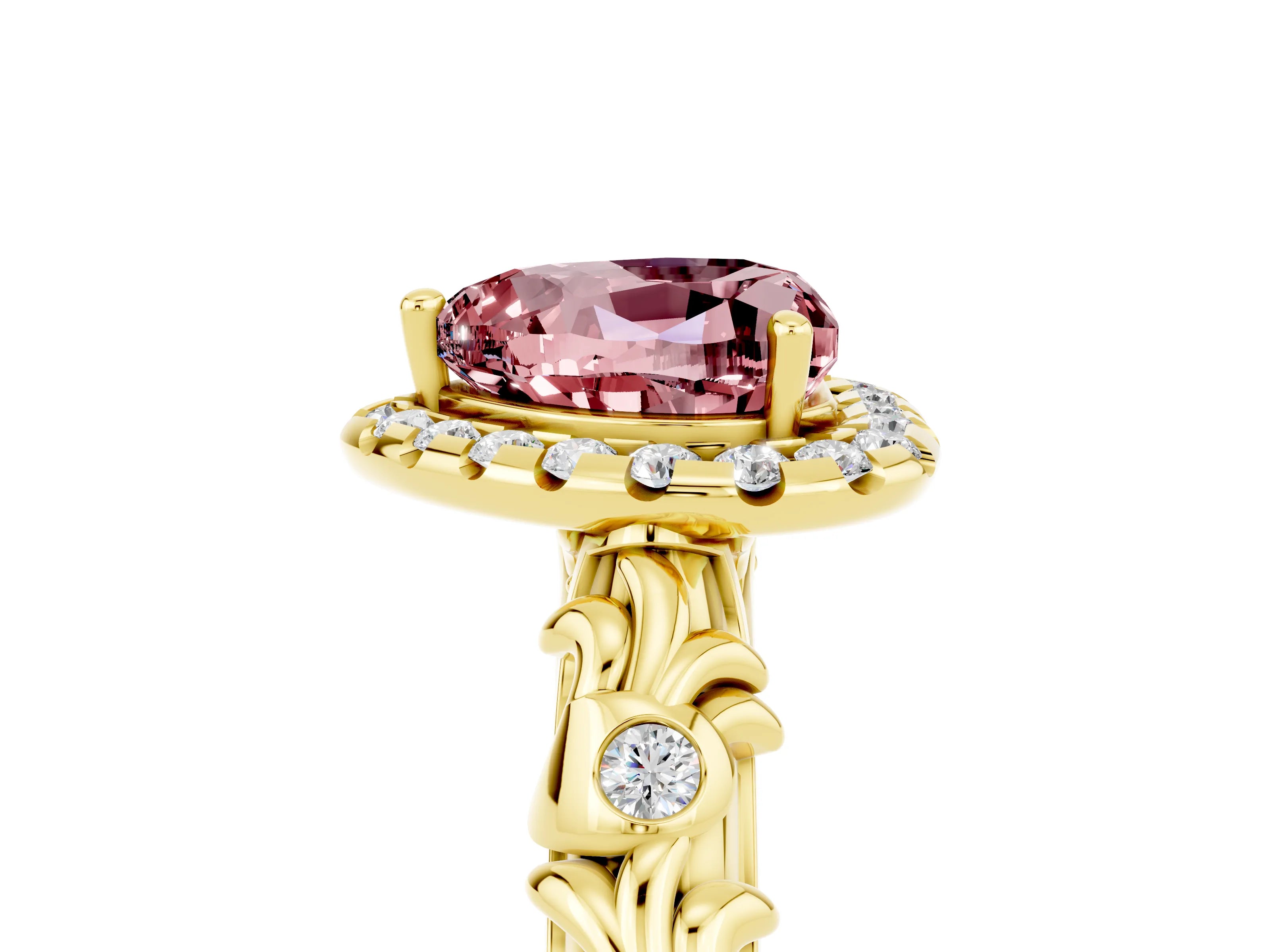 Yellow gold Heart Cut Halo Diamond Solitaire with Filigree Band and Four-Prong Setting_5