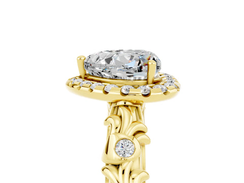 Yellow gold Heart Cut Halo Diamond Solitaire with Filigree Band and Four-Prong Setting_5