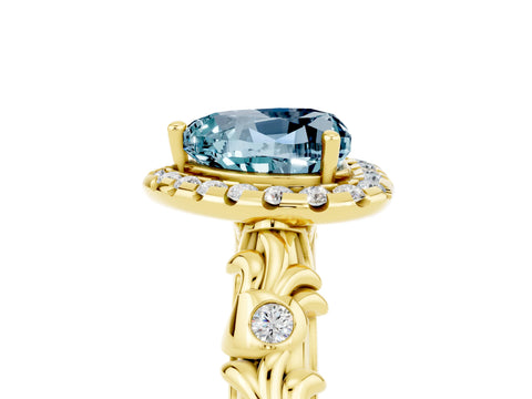 Yellow gold Heart Cut Halo Diamond Solitaire with Filigree Band and Four-Prong Setting_5
