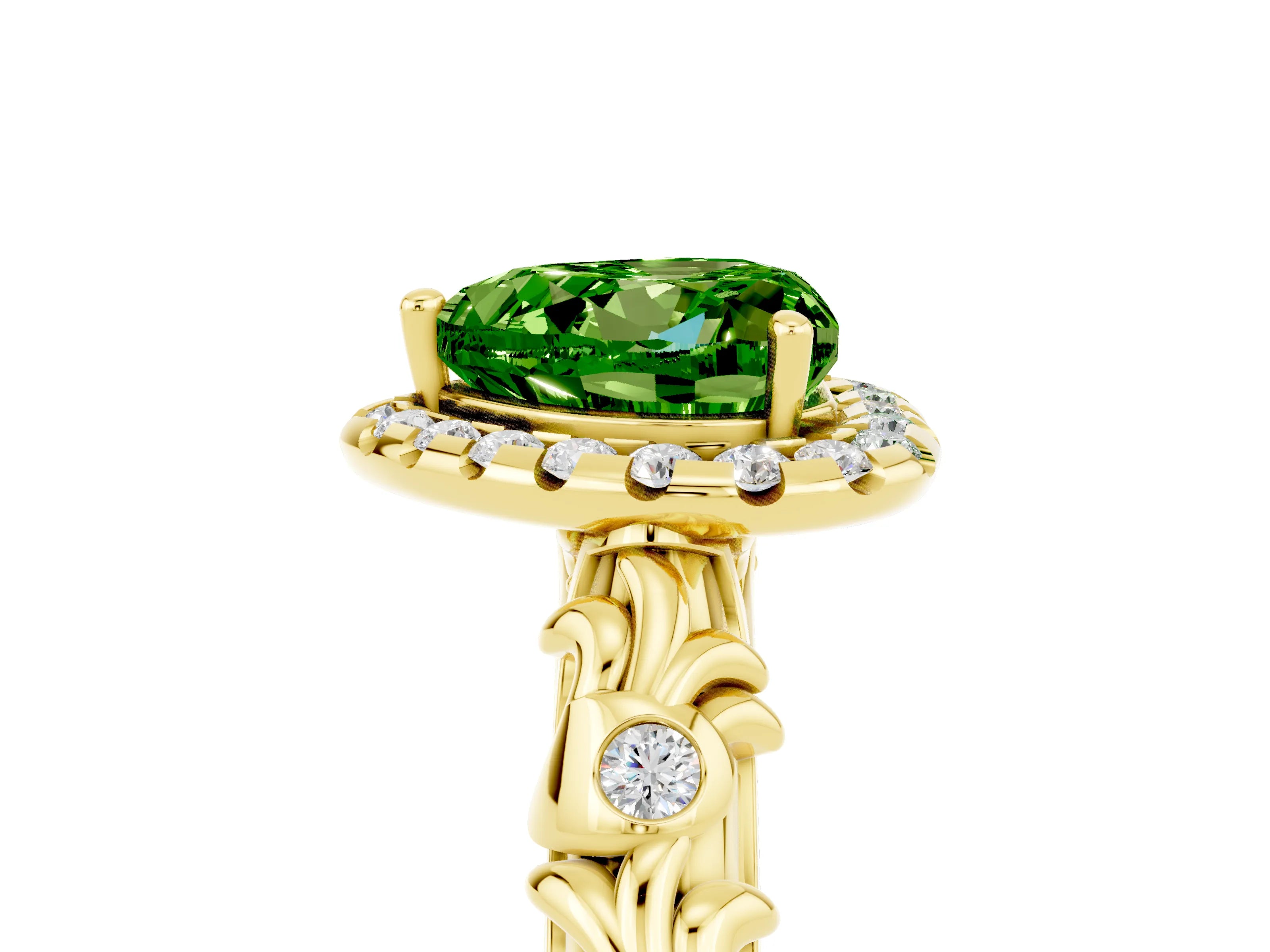 Yellow gold Heart Cut Halo Diamond Solitaire with Filigree Band and Four-Prong Setting_5