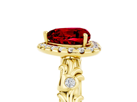 Yellow gold Heart Cut Halo Diamond Solitaire with Filigree Band and Four-Prong Setting_5