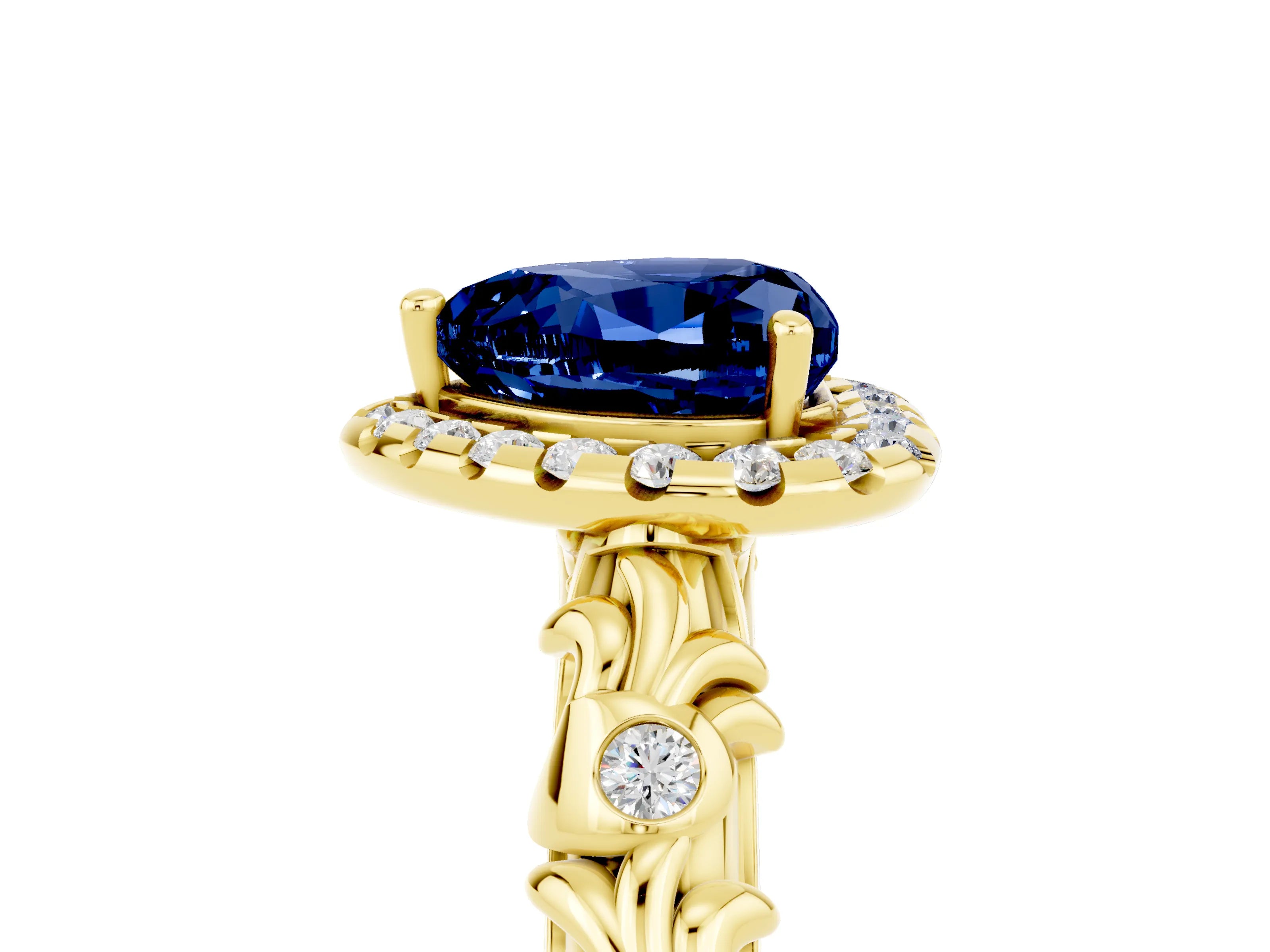 Yellow gold Heart Cut Halo Diamond Solitaire with Filigree Band and Four-Prong Setting_5