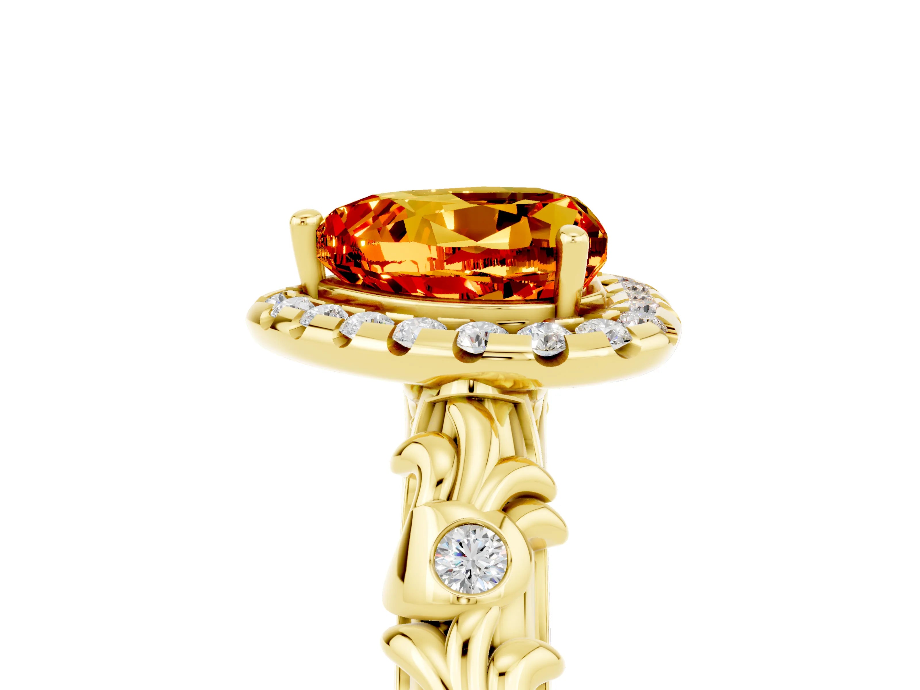 Yellow gold Heart Cut Halo Diamond Solitaire with Filigree Band and Four-Prong Setting_5