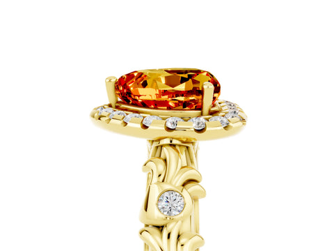 Yellow gold Heart Cut Halo Diamond Solitaire with Filigree Band and Four-Prong Setting_5