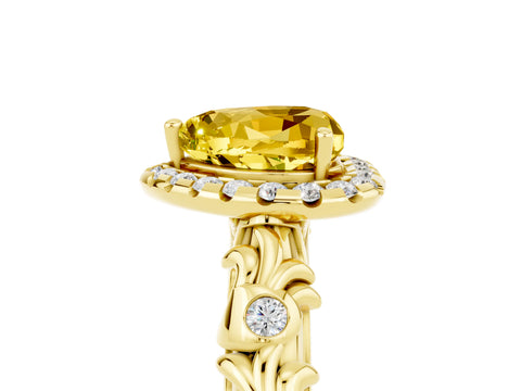 Yellow gold Heart Cut Halo Diamond Solitaire with Filigree Band and Four-Prong Setting_5