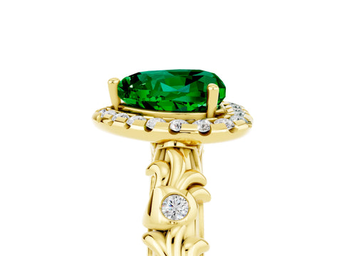 Yellow gold Heart Cut Halo Diamond Solitaire with Filigree Band and Four-Prong Setting_5