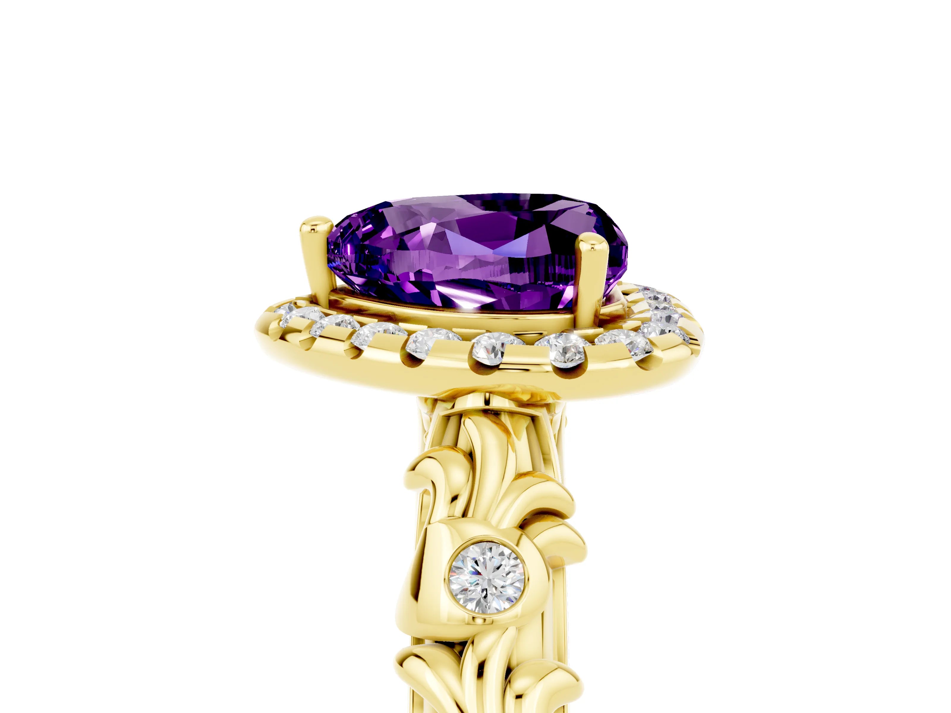 Yellow gold Heart Cut Halo Diamond Solitaire with Filigree Band and Four-Prong Setting_5