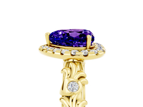 Yellow gold Heart Cut Halo Diamond Solitaire with Filigree Band and Four-Prong Setting_5