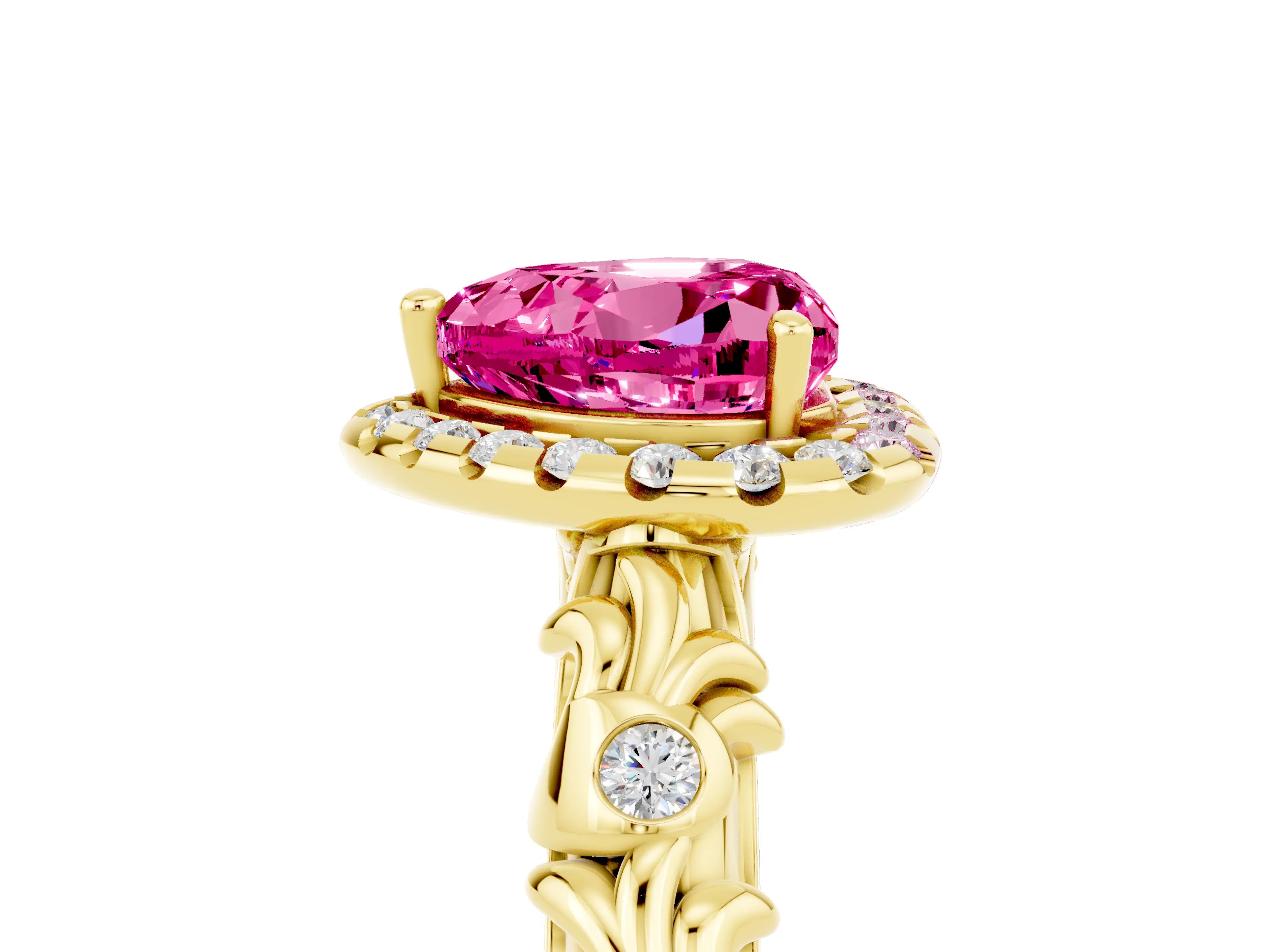 Yellow gold Heart Cut Halo Diamond Solitaire with Filigree Band and Four-Prong Setting_5