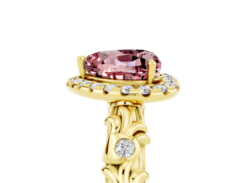 Yellow gold Heart Cut Halo Diamond Solitaire with Filigree Band and Four-Prong Setting_5
