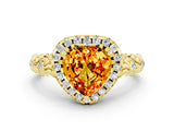 Yellow gold Heart Cut Halo Diamond Solitaire with Filigree Band and Four-Prong Setting