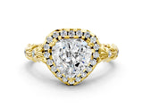 Yellow gold Heart Cut Halo Diamond Solitaire with Filigree Band and Four-Prong Setting_7