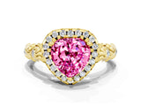 Yellow gold Heart Cut Halo Diamond Solitaire with Filigree Band and Four-Prong Setting