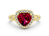 Yellow gold Heart Cut Halo Diamond Solitaire with Filigree Band and Four-Prong Setting