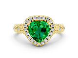 Yellow gold Heart Cut Halo Diamond Solitaire with Filigree Band and Four-Prong Setting