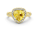 Yellow gold Heart Cut Halo Diamond Solitaire with Filigree Band and Four-Prong Setting