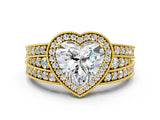 Yellow gold Heart Cut Halo Diamond Split Shank Ring with Prong Setting_3