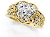Yellow gold Heart Cut Halo Diamond Split Shank Ring with Prong Setting_4