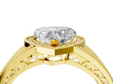 Yellow gold Heart Cut Halo Diamond Split Shank Ring with Prong Setting_7