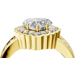 Yellow gold Heart Cut Halo Diamond Split Shank Ring with Scalloped Prong Setting_7
