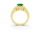 Yellow gold Heart Cut Halo Emerald Ring with Split Shank and Four-Prong Setting_3
