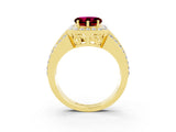 Yellow gold Heart Cut Halo Garnet Ring with Split Shank and Four-Prong Setting_3
