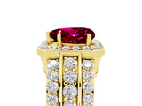 Yellow gold Heart Cut Halo Garnet Ring with Split Shank and Four-Prong Setting_5