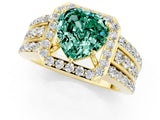 Yellow gold Heart Cut Halo Green Sapphire Ring with Split Shank and Four-Prong Setting_1
