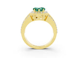 Yellow gold Heart Cut Halo Green Sapphire Ring with Split Shank and Four-Prong Setting_3