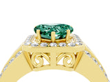 Yellow gold Heart Cut Halo Green Sapphire Ring with Split Shank and Four-Prong Setting_4