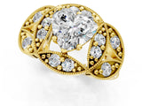 Yellow gold Heart Cut Halo Milgrain Diamond Engagement Ring with Leaf Band and Four-Prong Setting_4