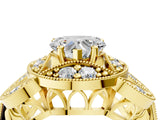 Yellow gold Heart Cut Halo Milgrain Diamond Engagement Ring with Leaf Band and Four-Prong Setting_7