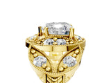 Yellow gold Heart Cut Halo Milgrain Diamond Engagement Ring with Leaf Band and Four-Prong Setting_8