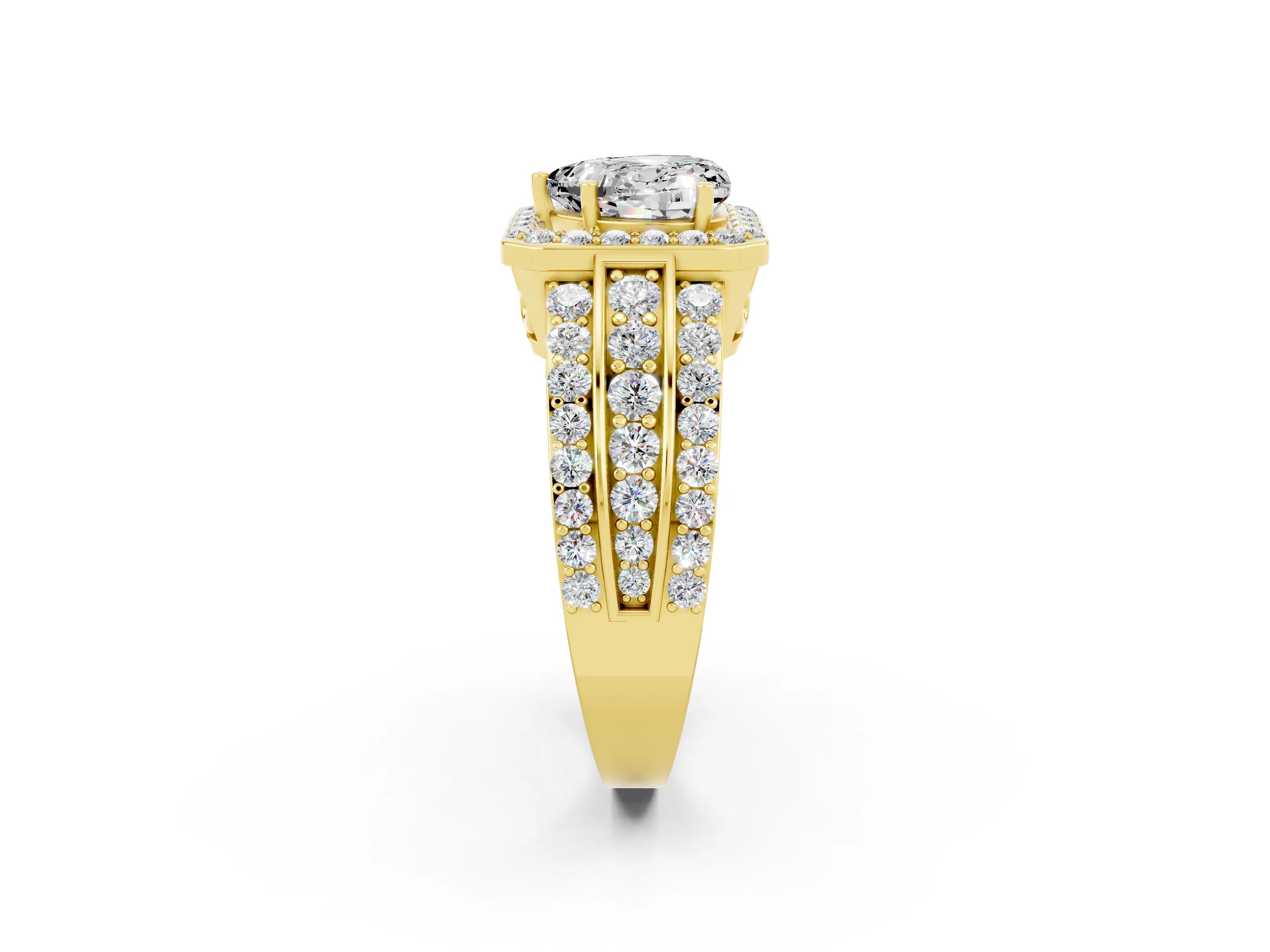 Yellow gold Heart Cut Halo Moissanite Ring with Split Shank and Four-Prong Setting_2