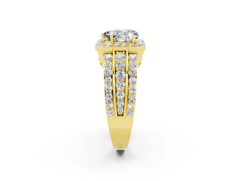 Yellow gold Heart Cut Halo Moissanite Ring with Split Shank and Four-Prong Setting_2