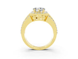 Yellow gold Heart Cut Halo Moissanite Ring with Split Shank and Four-Prong Setting_3