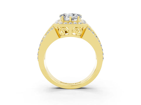 Yellow gold Heart Cut Halo Moissanite Ring with Split Shank and Four-Prong Setting_3
