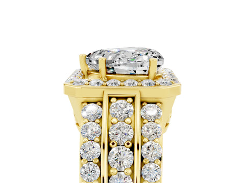Yellow gold Heart Cut Halo Moissanite Ring with Split Shank and Four-Prong Setting_5