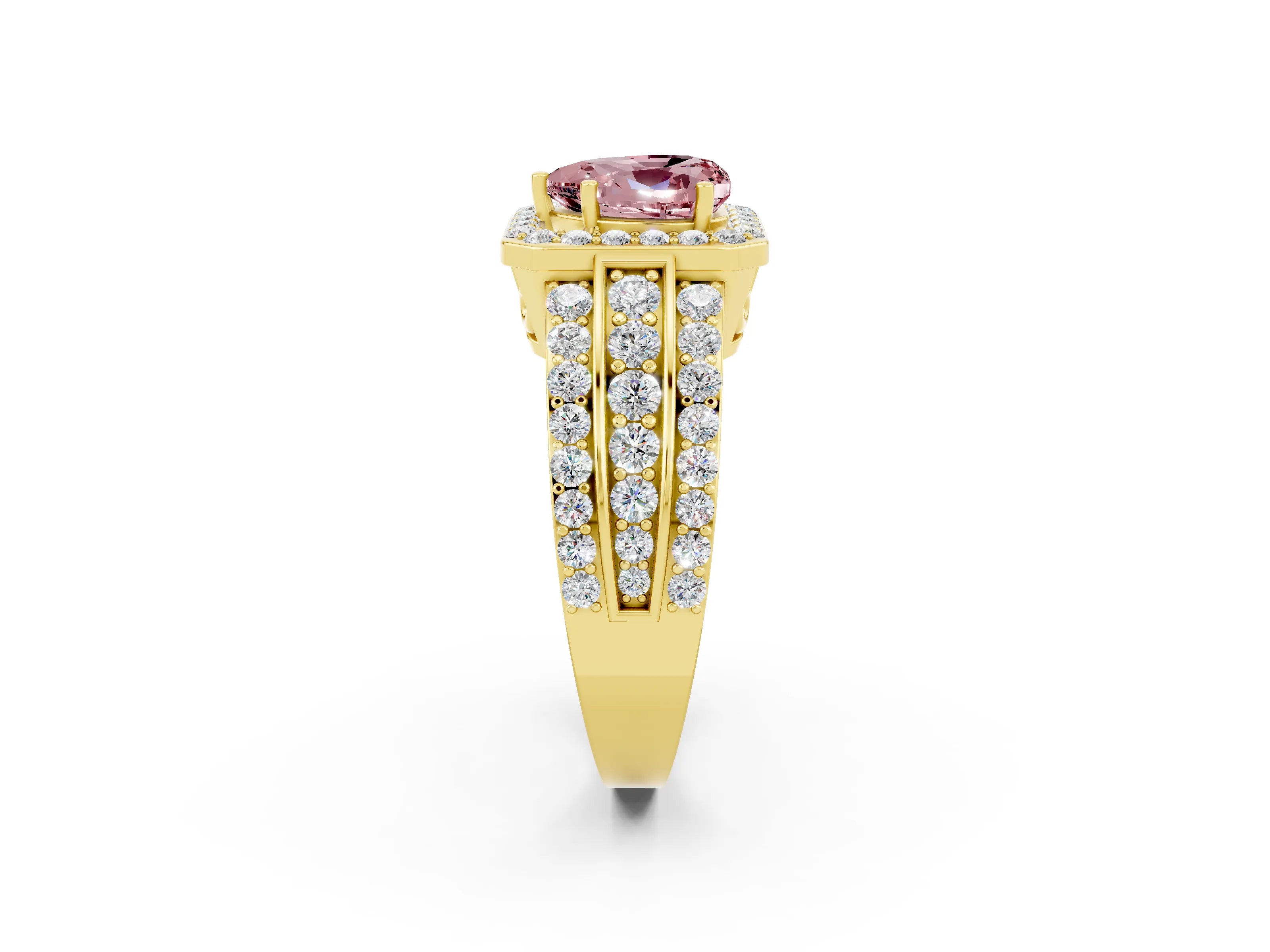 Yellow gold Heart Cut Halo Morganite Ring with Split Shank and Four-Prong Setting_2
