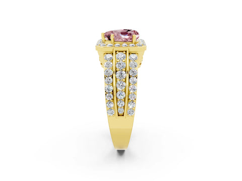Yellow gold Heart Cut Halo Morganite Ring with Split Shank and Four-Prong Setting_2