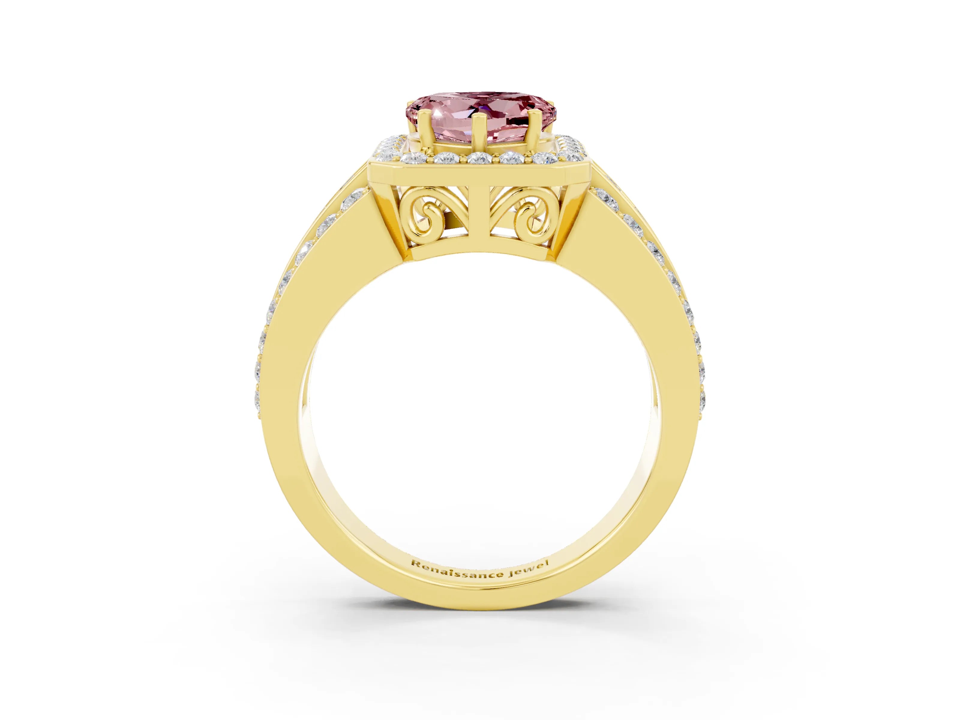 Yellow gold Heart Cut Halo Morganite Ring with Split Shank and Four-Prong Setting_3