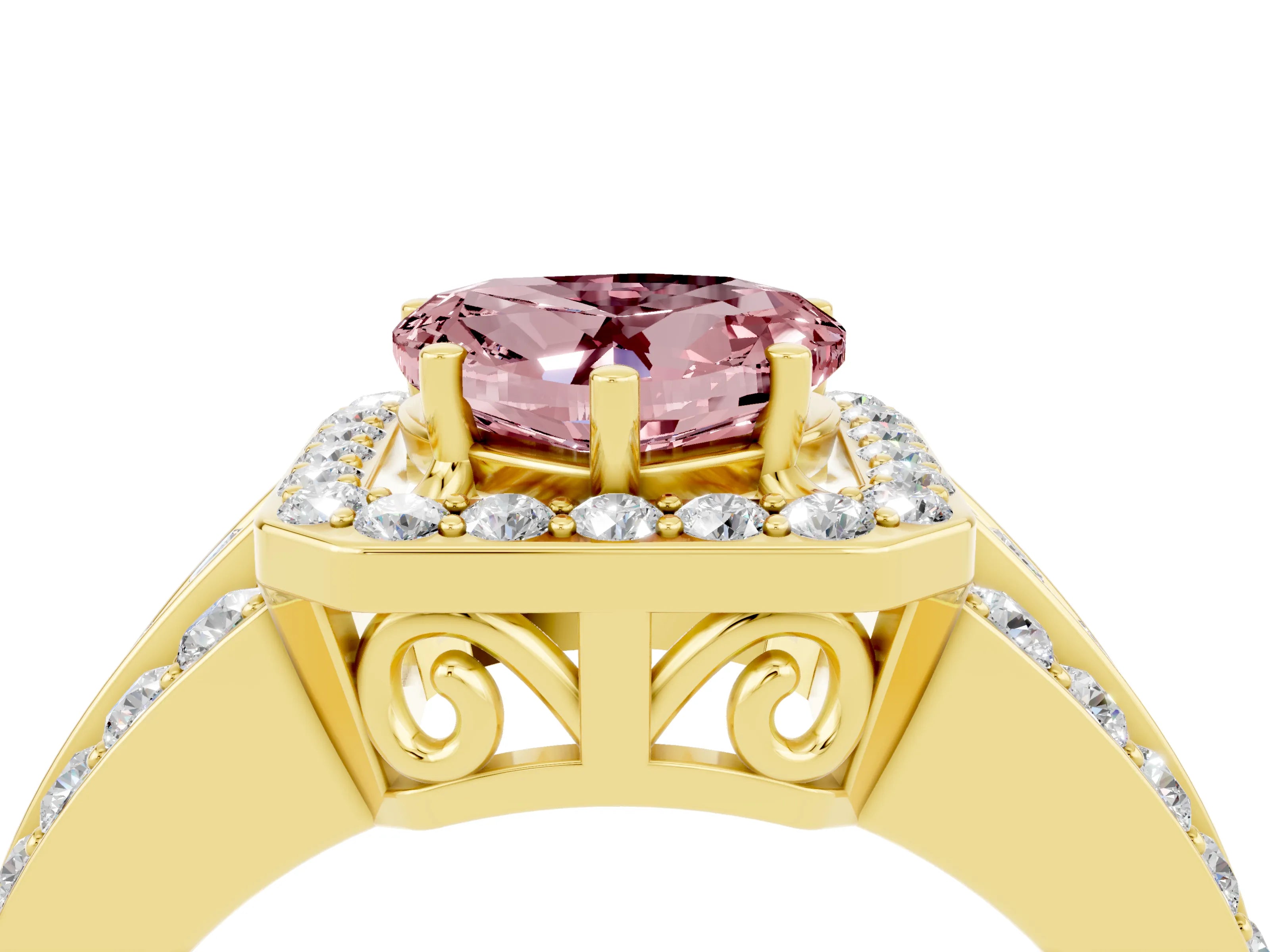 Yellow gold Heart Cut Halo Morganite Ring with Split Shank and Four-Prong Setting_4