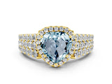 Yellow gold Heart Cut Halo Pavé Diamond Engagement Ring with Split Shank and Four-Prong Setting