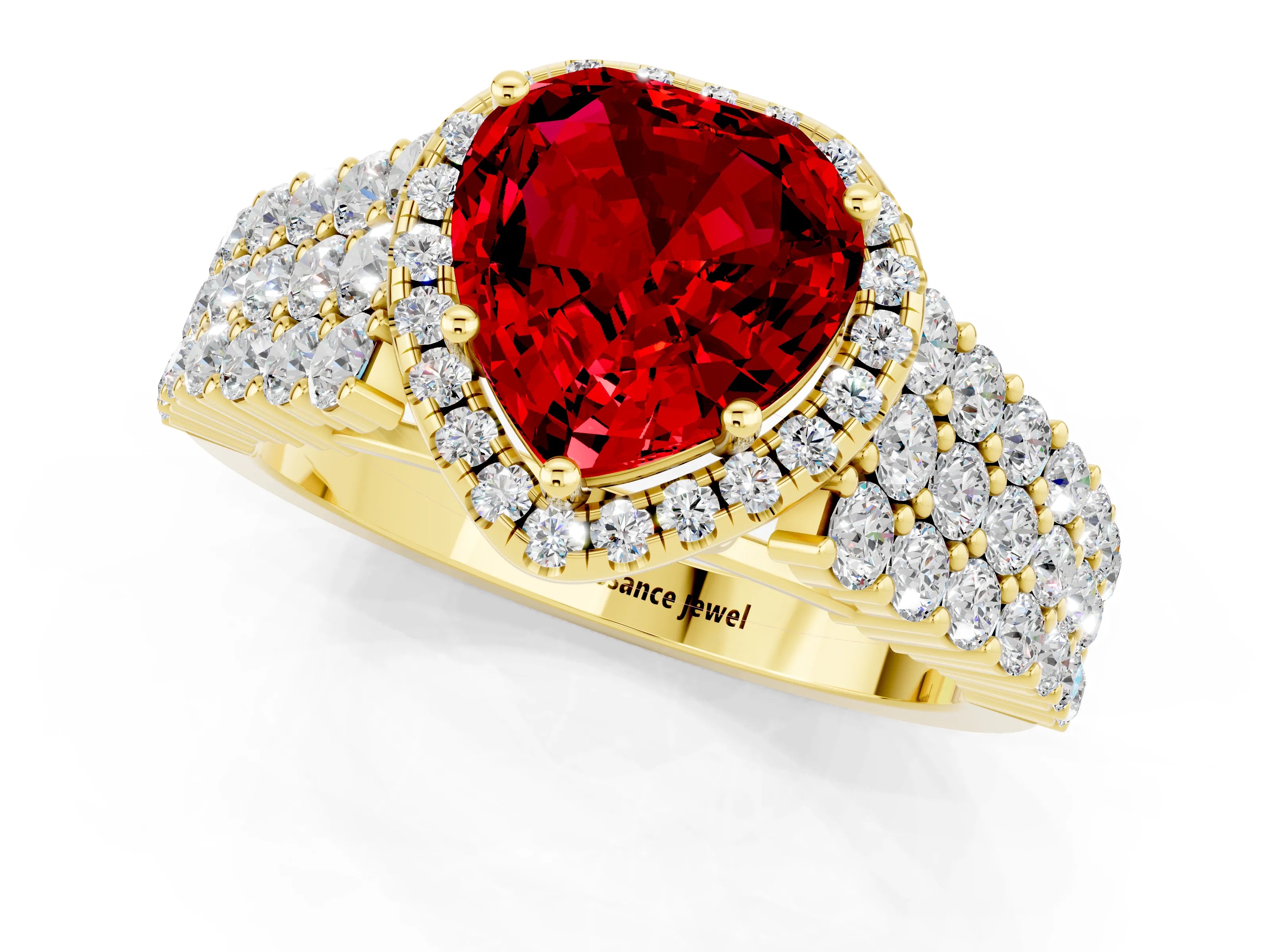 Yellow gold Heart Cut Halo Pavé Diamond Engagement Ring with Split Shank and Four-Prong Setting_1