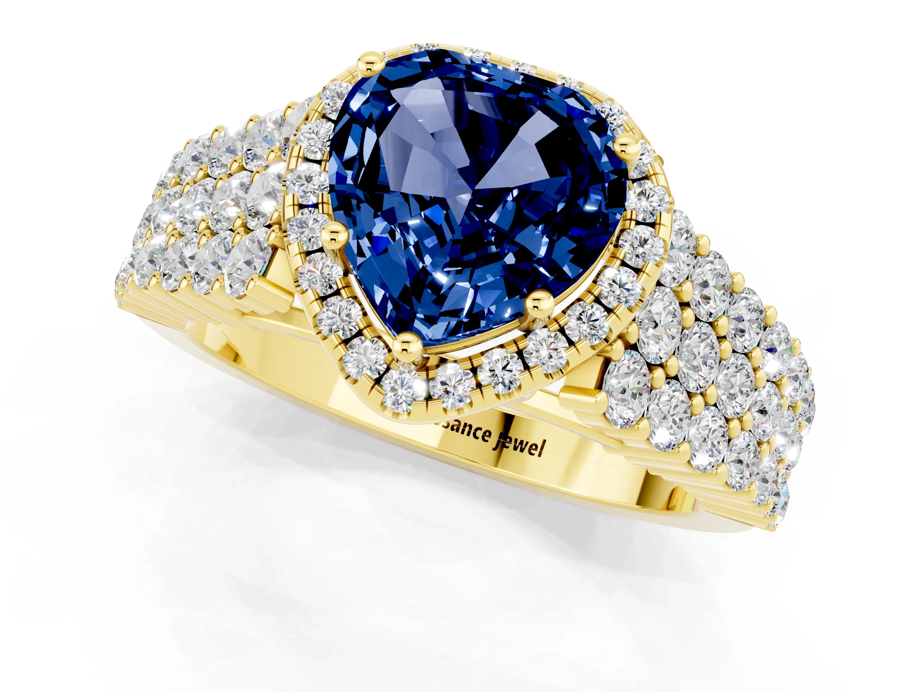 Yellow gold Heart Cut Halo Pavé Diamond Engagement Ring with Split Shank and Four-Prong Setting_1