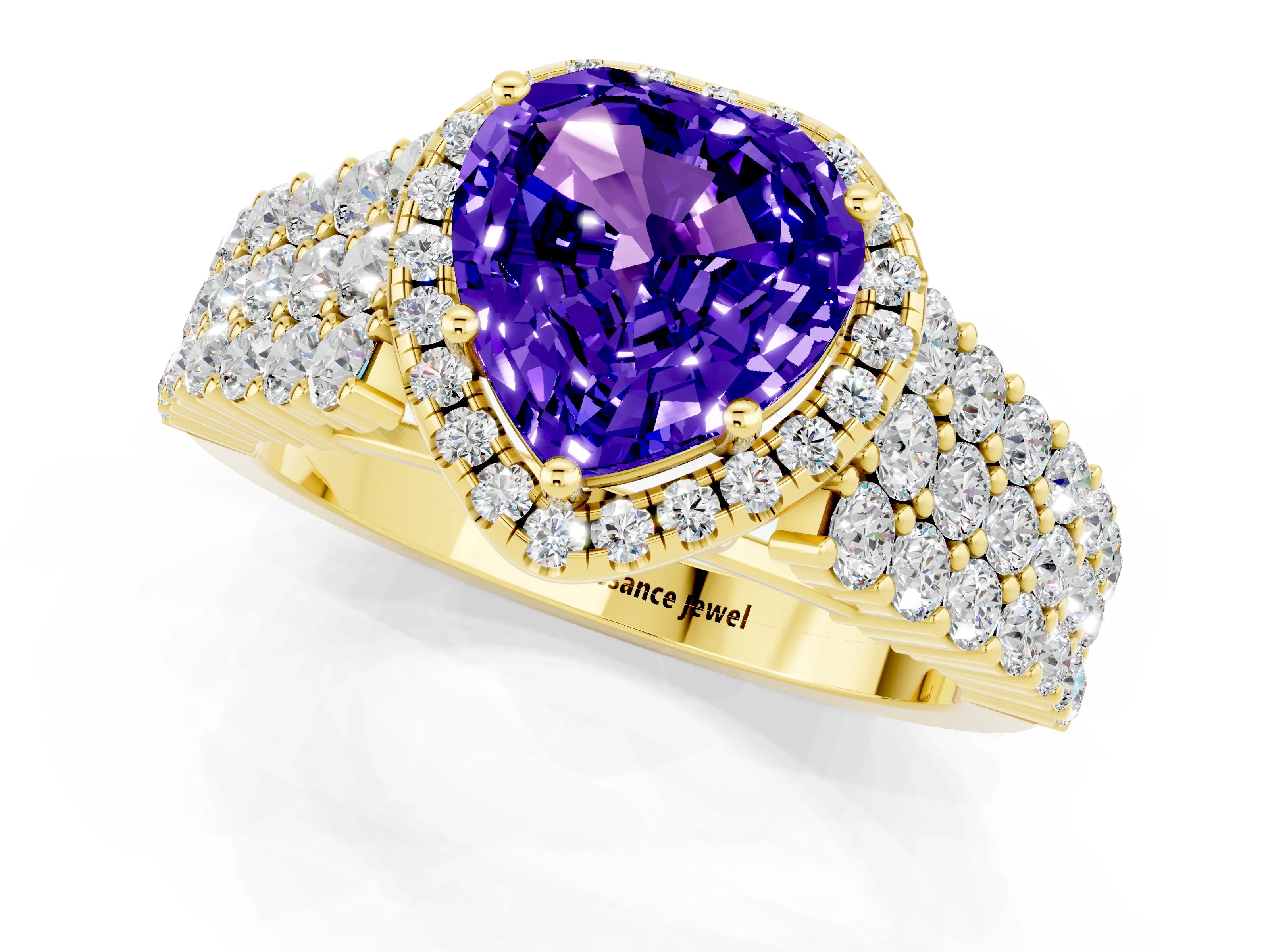 Yellow gold Heart Cut Halo Pavé Diamond Engagement Ring with Split Shank and Four-Prong Setting_1
