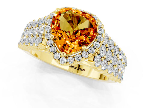 Yellow gold Heart Cut Halo Pavé Diamond Engagement Ring with Split Shank and Four-Prong Setting_1