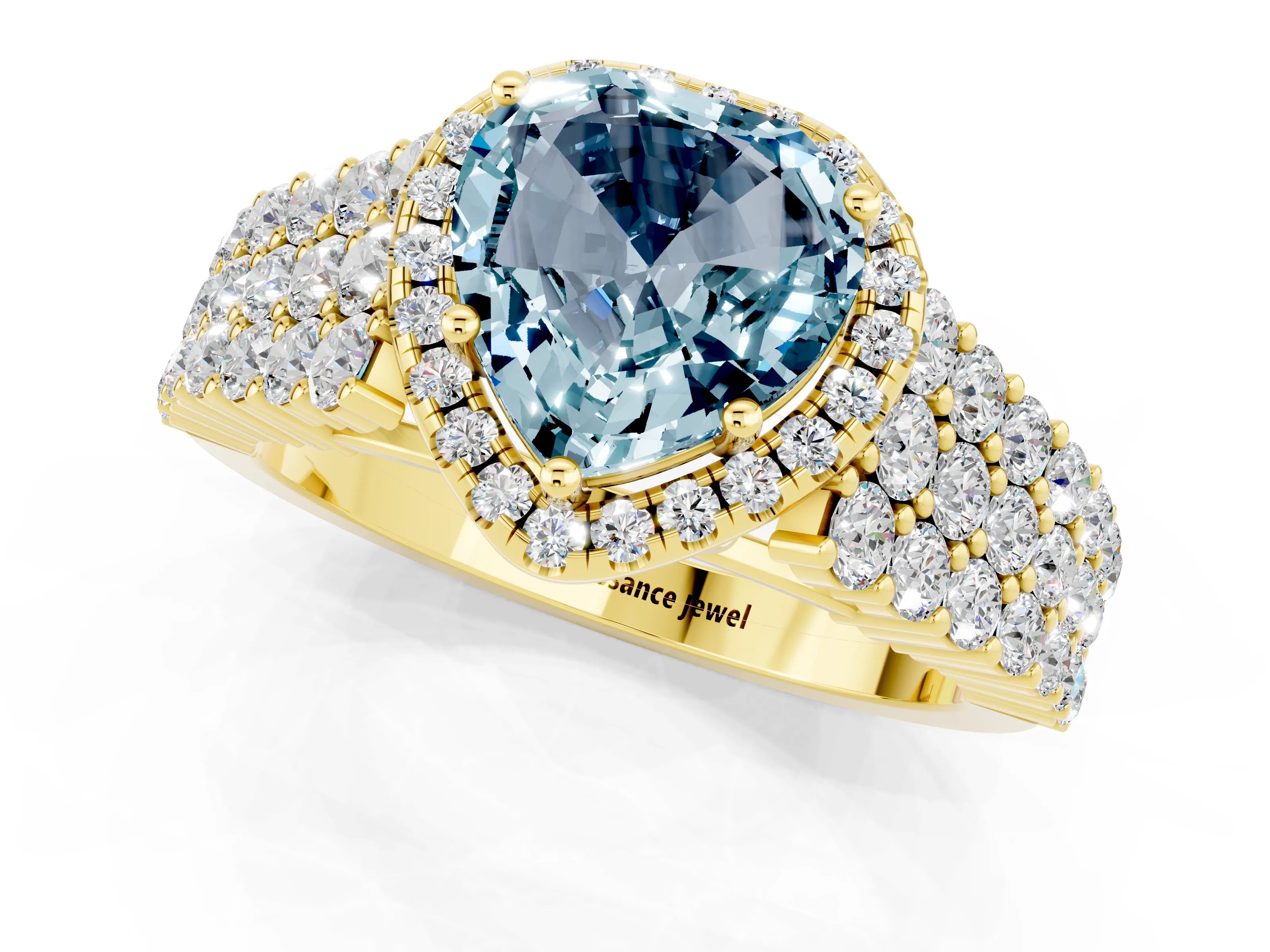 Yellow gold Heart Cut Halo Pavé Diamond Engagement Ring with Split Shank and Four-Prong Setting_1